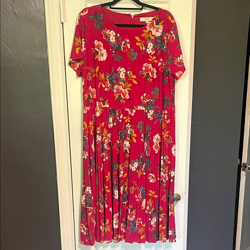 LOFT Fucia Floral Midi Dress